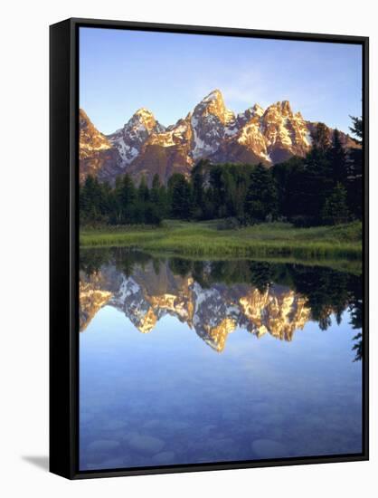 Grand Teton Mountains Reflecting in the Snake River at Sunrise, Grand Teton National Park, Wyoming-Christopher Talbot Frank-Framed Stretched Canvas