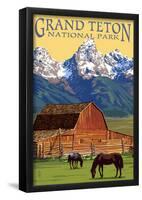 Grand Teton National Park - Barn and Mountains-null-Framed Poster