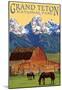 Grand Teton National Park - Barn and Mountains-null-Mounted Poster