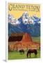 Grand Teton National Park - Barn and Mountains-Lantern Press-Framed Premium Giclee Print