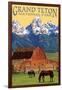 Grand Teton National Park - Barn and Mountains-Lantern Press-Framed Premium Giclee Print