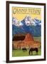 Grand Teton National Park - Barn and Mountains-Lantern Press-Framed Premium Giclee Print