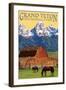 Grand Teton National Park - Barn and Mountains-Lantern Press-Framed Art Print