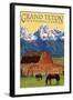 Grand Teton National Park - Barn and Mountains-Lantern Press-Framed Art Print