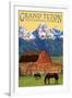 Grand Teton National Park - Barn and Mountains-Lantern Press-Framed Art Print