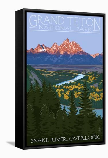 Grand Teton National Park - Snake River Overlook-Lantern Press-Framed Stretched Canvas