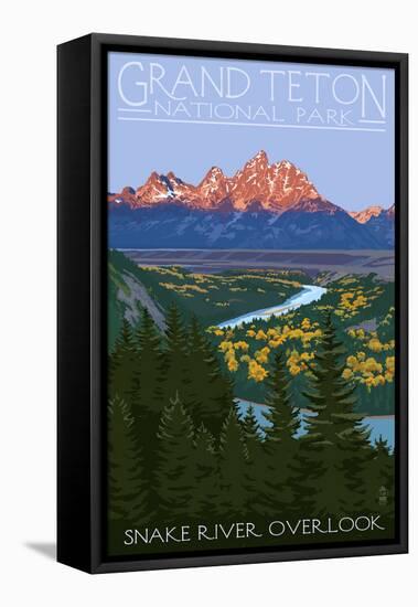 Grand Teton National Park - Snake River Overlook-Lantern Press-Framed Stretched Canvas