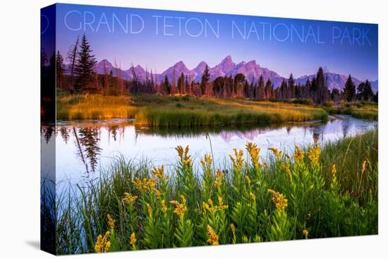 Grand Teton National Park, Wyoming - Flower Foreground-Lantern Press-Stretched Canvas