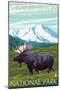 Grand Teton National Park, Wyoming, Moose and Mountains-Lantern Press-Mounted Art Print