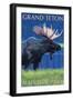 Grand Teton National Park, Wyoming, Moose in the Moonlight-Lantern Press-Framed Art Print