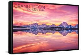 Grand Teton National Park, Wyoming - Sunset and Jackson Lake-Lantern Press-Framed Stretched Canvas