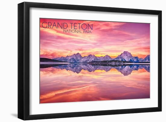 Grand Teton National Park, Wyoming - Sunset and Jackson Lake-Lantern Press-Framed Art Print