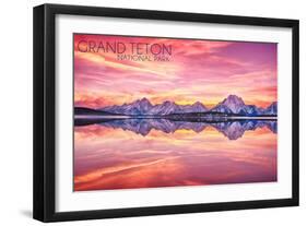 Grand Teton National Park, Wyoming - Sunset and Jackson Lake-Lantern Press-Framed Art Print