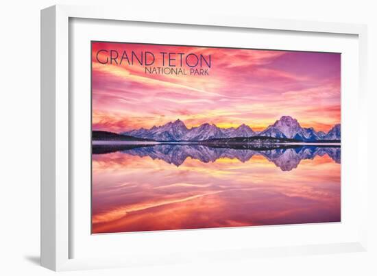Grand Teton National Park, Wyoming - Sunset and Jackson Lake-Lantern Press-Framed Art Print