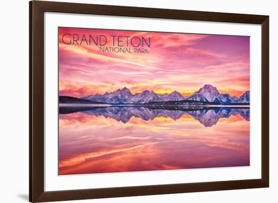 Grand Teton National Park, Wyoming - Sunset and Jackson Lake-Lantern Press-Framed Art Print