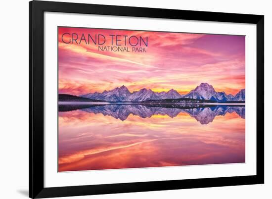 Grand Teton National Park, Wyoming - Sunset and Jackson Lake-Lantern Press-Framed Art Print