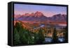 Grand Teton National Park, Wyoming - Sunset River and Mountains-Lantern Press-Framed Stretched Canvas