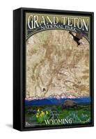 Grand Teton National Park, Wyoming - Topographical Map-Lantern Press-Framed Stretched Canvas