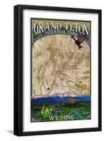 Grand Teton National Park, Wyoming - Topographical Map-Lantern Press-Framed Art Print