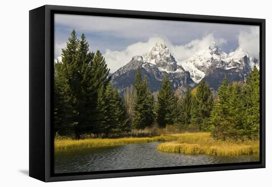 Grand Tetons, from Schwabachers Landing, Grand Teton National Park, Wyoming, USA-Michel Hersen-Framed Stretched Canvas