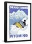 Grand Tetons, Wyoming, Snowmobile Scene-Lantern Press-Framed Art Print