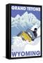 Grand Tetons, Wyoming, Snowmobile Scene-Lantern Press-Framed Stretched Canvas