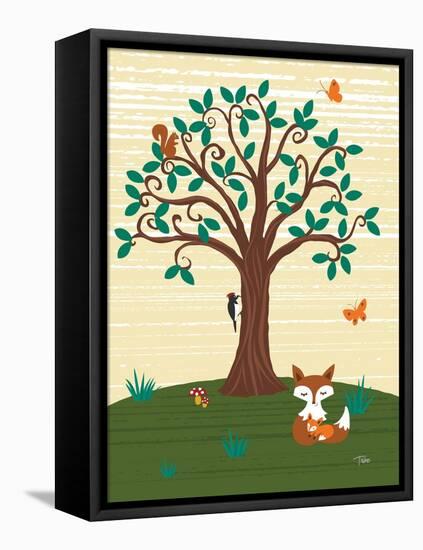 Grand Tree & Foxes-Teresa Woo-Framed Stretched Canvas