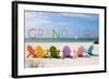 Grand Turk - Colorful Beach Chairs-Lantern Press-Framed Art Print