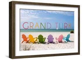 Grand Turk - Colorful Beach Chairs-Lantern Press-Framed Art Print