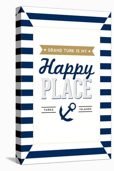 Grand Turk is my Happy Place - Stripes-Lantern Press-Stretched Canvas