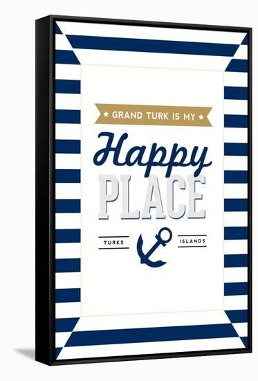 Grand Turk is my Happy Place - Stripes-Lantern Press-Framed Stretched Canvas