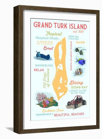 Grand Turk Island - Typography and Icons-Lantern Press-Framed Art Print