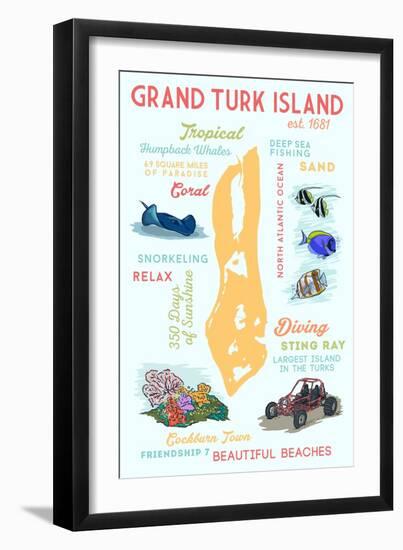 Grand Turk Island - Typography and Icons-Lantern Press-Framed Art Print