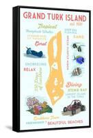 Grand Turk Island - Typography and Icons-Lantern Press-Framed Stretched Canvas