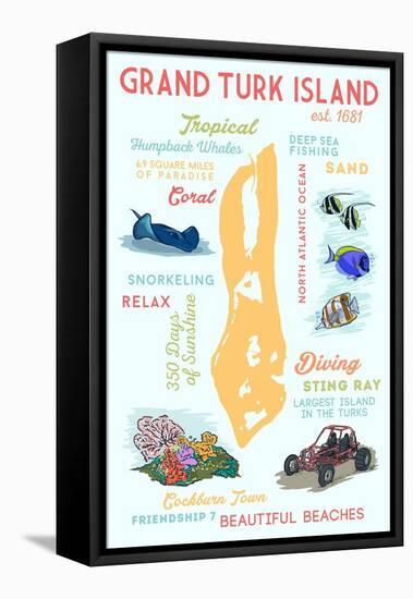 Grand Turk Island - Typography and Icons-Lantern Press-Framed Stretched Canvas