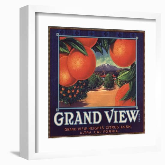 Grand View Brand - Ultra, California - Citrus Crate Label-Lantern Press-Framed Art Print