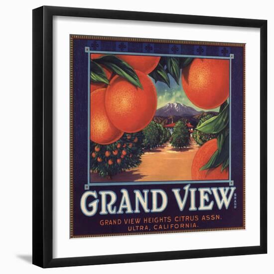 Grand View Brand - Ultra, California - Citrus Crate Label-Lantern Press-Framed Art Print