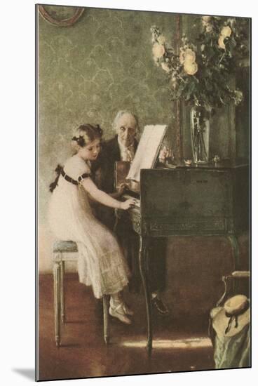 Grandfather Teaching Girl Pianoforte-null-Mounted Art Print