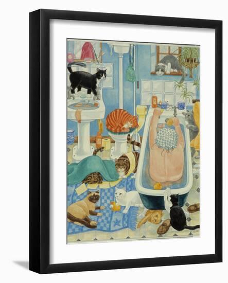 Grandma and 10 cats in the bathroom-Linda Benton-Framed Giclee Print