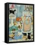 Grandma and 10 cats in the bathroom-Linda Benton-Framed Stretched Canvas