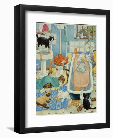 Grandma and 10 cats in the bathroom-Linda Benton-Framed Premium Giclee Print