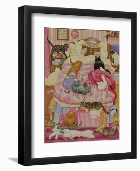 Grandma and 10 cats in the bedroom-Linda Benton-Framed Premium Giclee Print