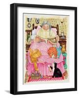 Grandma and 2 Cats and a Pink Bed-Linda Benton-Framed Giclee Print