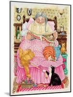 Grandma and 2 Cats and a Pink Bed-Linda Benton-Mounted Giclee Print