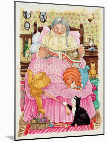 Grandma and 2 Cats and a Pink Bed-Linda Benton-Mounted Giclee Print