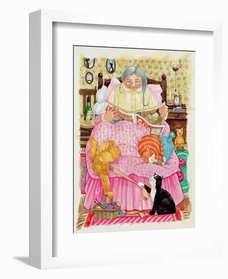 Grandma and 2 Cats and a Pink Bed-Linda Benton-Framed Giclee Print