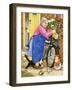 Grandma and 2 Cats and Motorbike (W/C on Paper)-Linda Benton-Framed Giclee Print