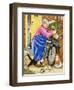 Grandma and 2 Cats and Motorbike (W/C on Paper)-Linda Benton-Framed Premium Giclee Print