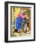 Grandma and 2 Cats and Motorbike (W/C on Paper)-Linda Benton-Framed Premium Giclee Print