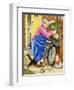Grandma and 2 Cats and Motorbike (W/C on Paper)-Linda Benton-Framed Premium Giclee Print